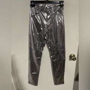 leather silver shiny skinny pants size small and medium